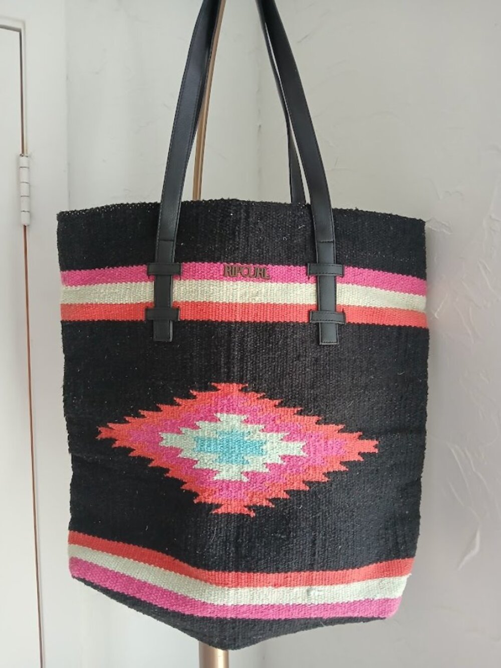 Black RIP CURL Woven Tote Bag Ethnic Print